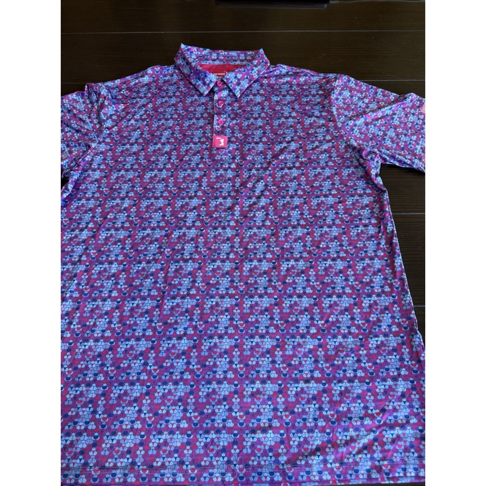 Bogey Bros Whale Tail Golf Polo Mens Sz 2XL Purple Geometric Performance Stretch